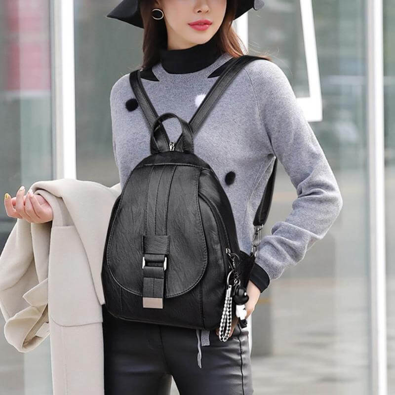 High-quality premium water-resistant sheepskin leather backpack for women. Durable travel & fashion bag.