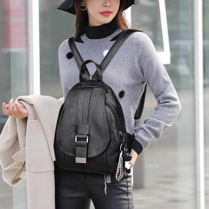 High-quality premium water-resistant sheepskin leather backpack for women. Durable travel & fashion bag.