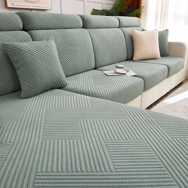 "Premium zig zag sectional sofa cover; modern, durable fabric, adds style and protection; ideal for pet-friendly homes."