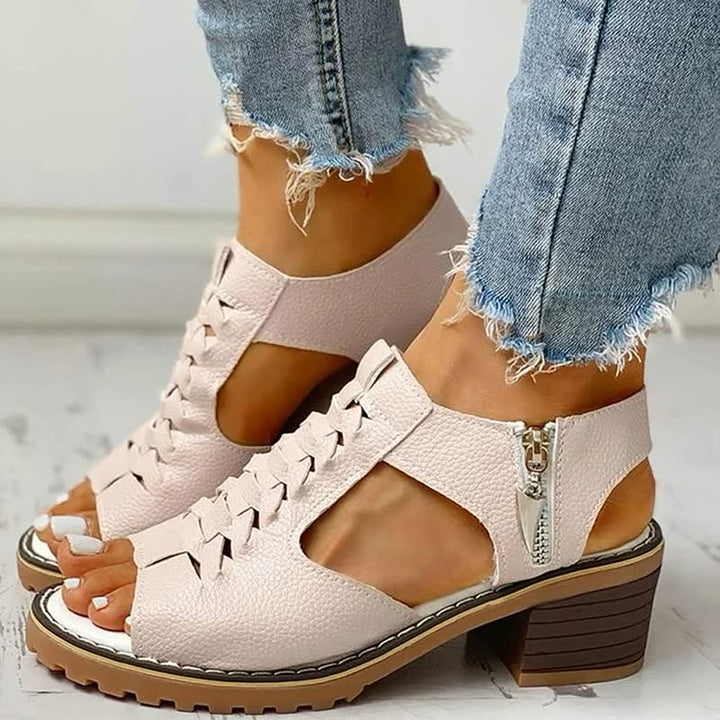 Women's comfortable block heel sandals with side zip. Perfect for summer everyday wear & versatile styling.