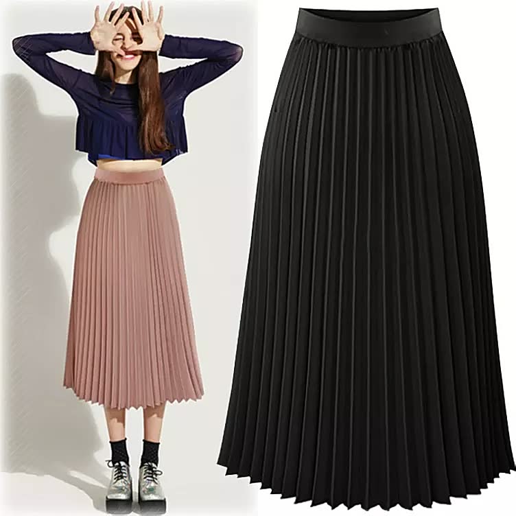 Sophisticated pink high waist pleated A-line midi skirt, a classic women's skirt ideal for versatile everyday style.