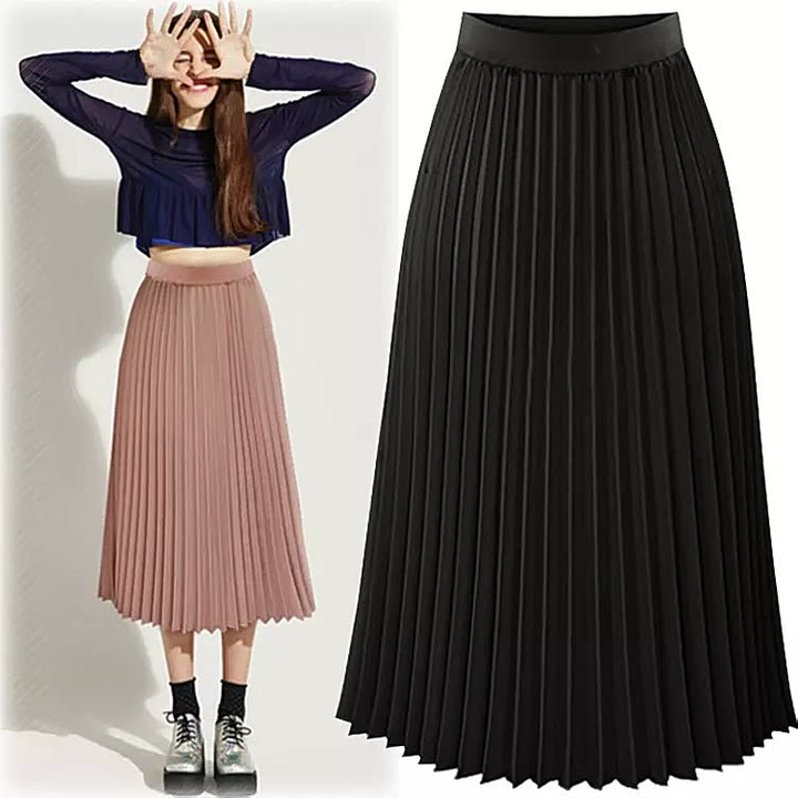 Sophisticated pink high waist pleated A-line midi skirt, a classic women's skirt ideal for versatile everyday style.