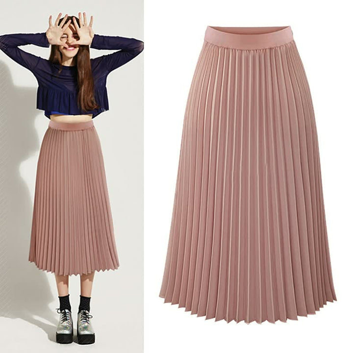 Chic black high waist pleated midi skirt for women, versatile A-line style perfect for office or elegant evening wear.