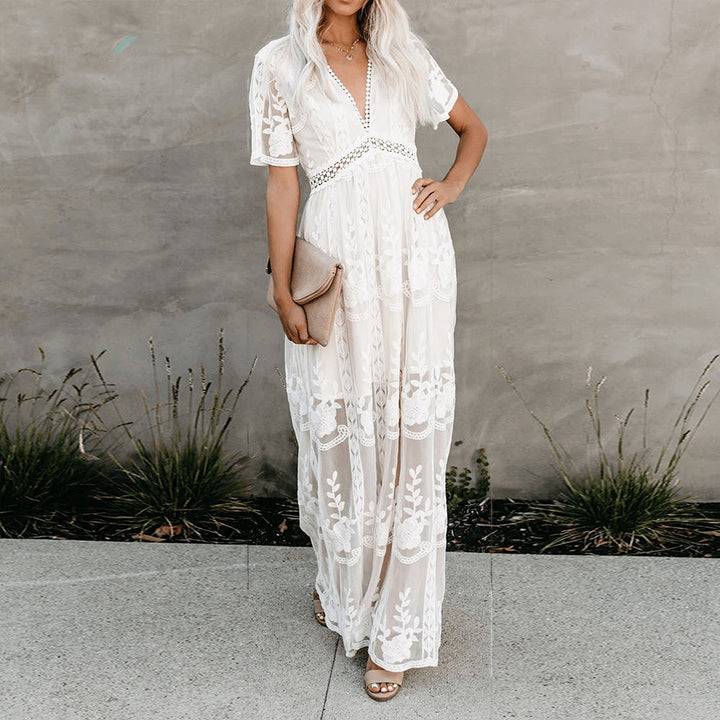 Comfortable V-neck maxi dress for women, ideal for casual wear or elegant summer occasions.