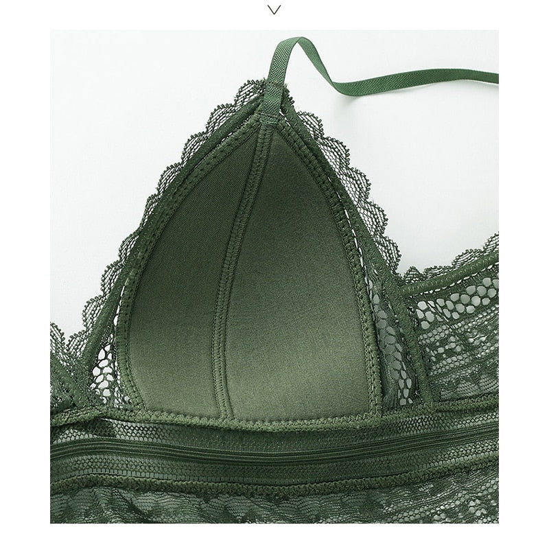 Elegant women's lace bra, triangular cup design with a chic backless feature, ultimate comfort.