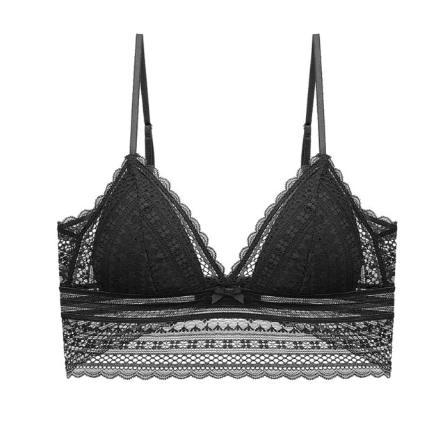 Comfortable women's triangular lace bra, a chic backless design for sophisticated lingerie.