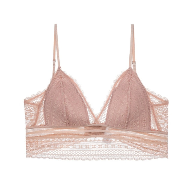Women's elegant lace triangular bra, backless design for a chic and intimate feel.