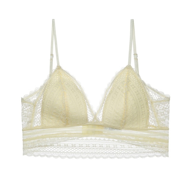 Stylish women's lace triangular bra, featuring a chic backless design for elegant intimates.