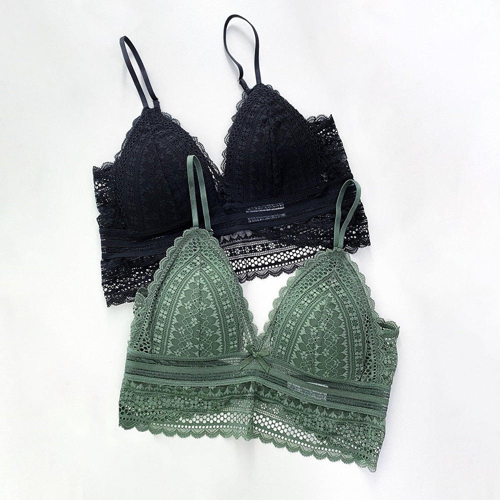 Elegant women's backless lace triangular bra, offering chic style and intimate comfort.
