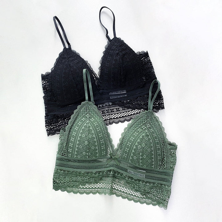 Women's chic backless triangular lace bra, perfect for elegant comfort as lingerie.