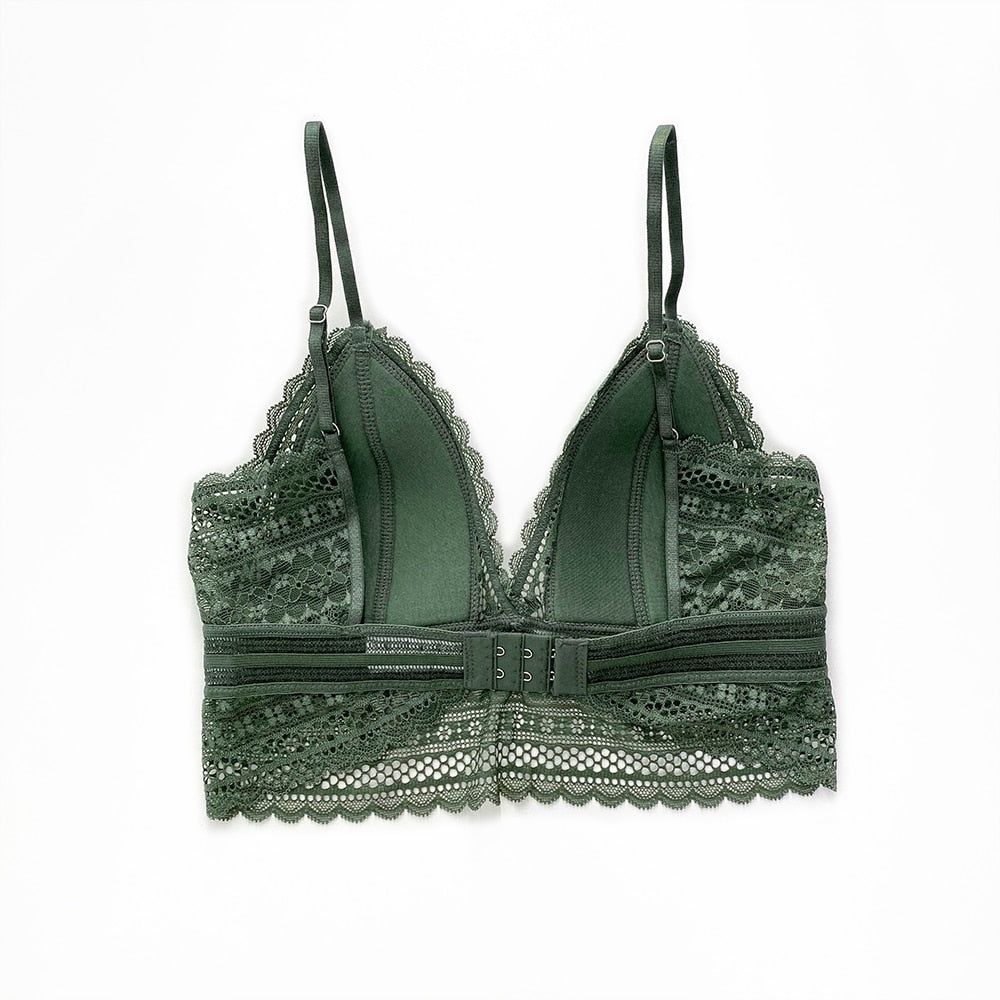 Chic lace triangular bra for women, designed with an elegant backless style for intimates.