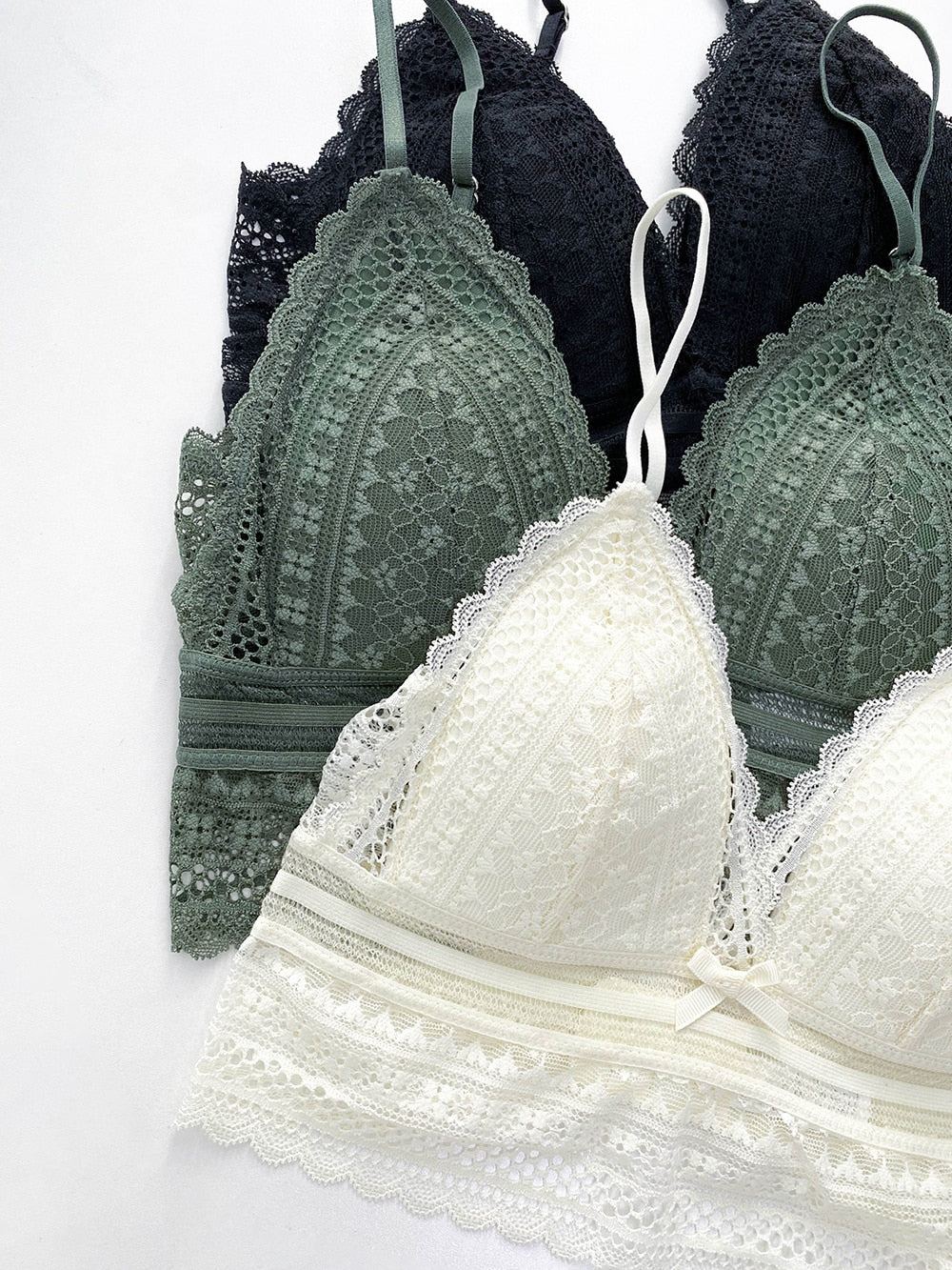 Backless lace triangular bra, chic and comfortable, perfect intimate wear for elegant women.