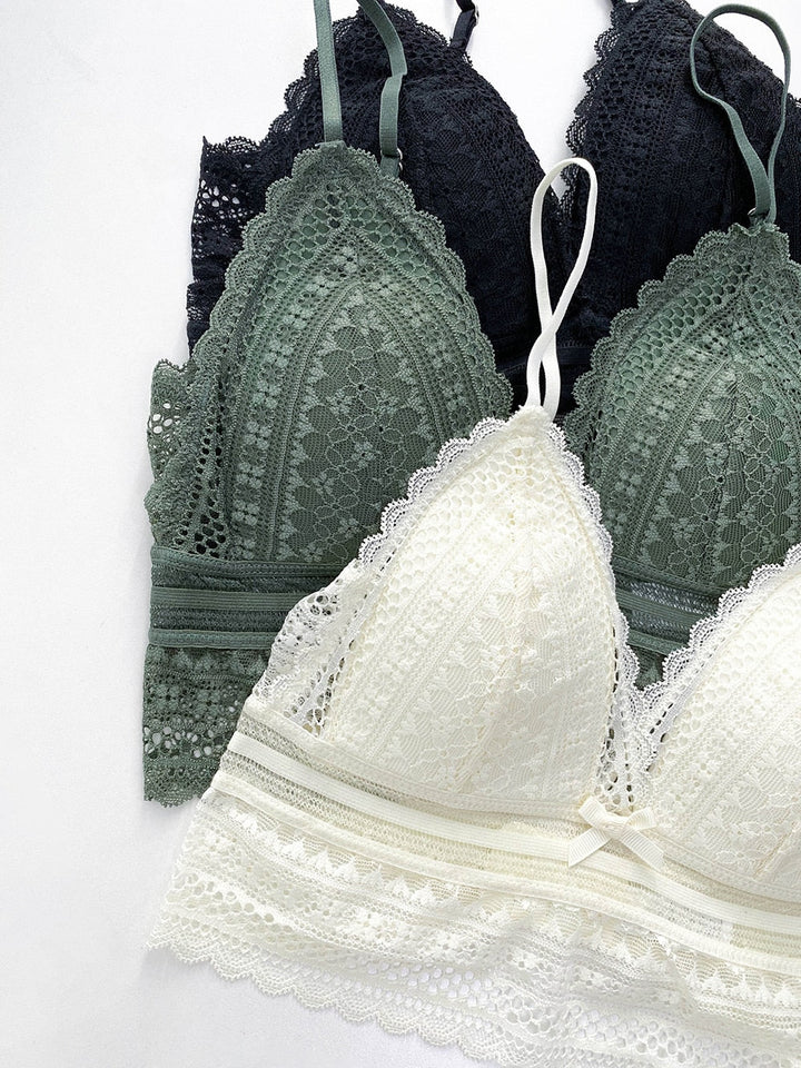 Backless lace triangular bra, chic and comfortable, perfect intimate wear for elegant women.