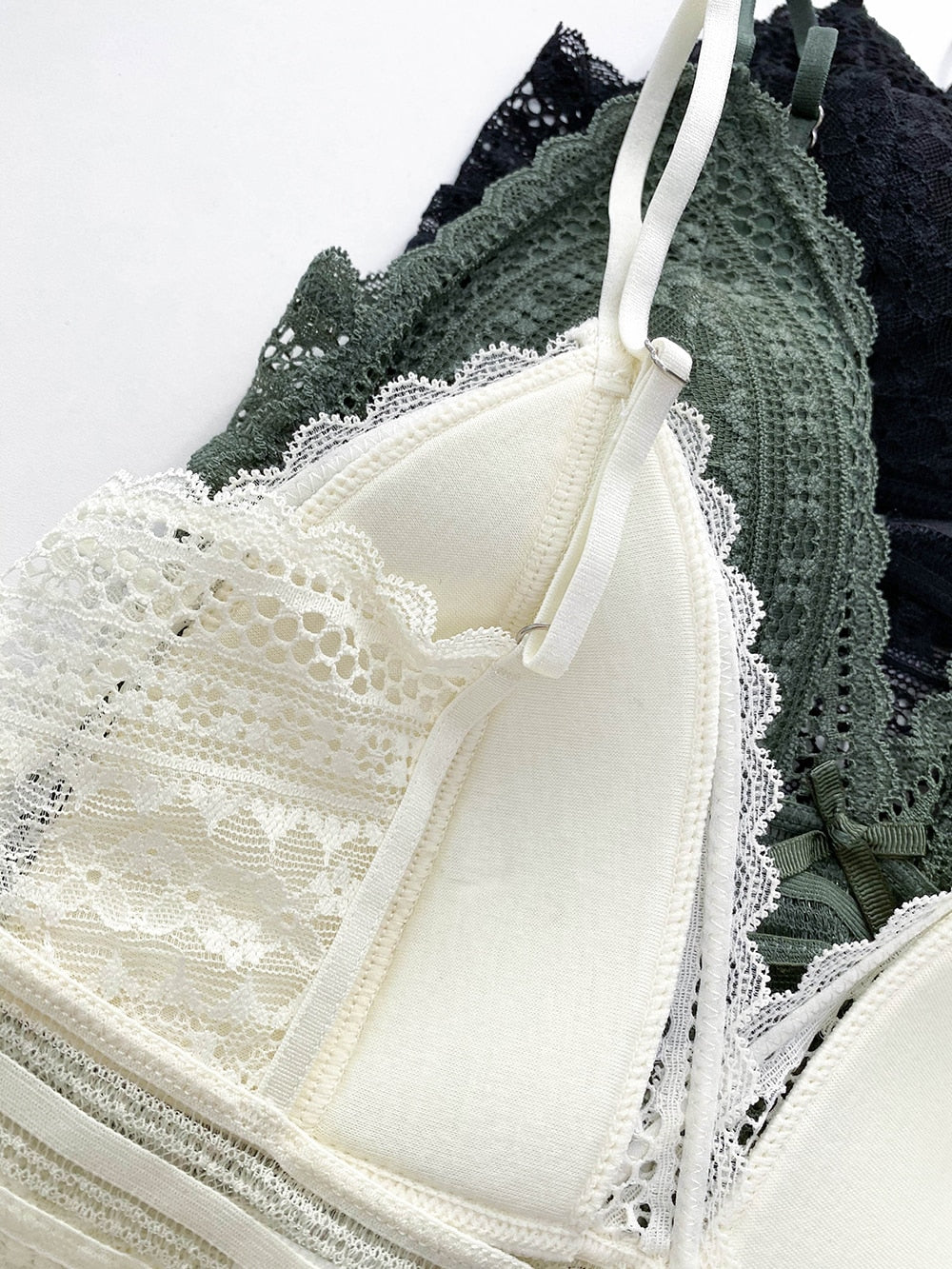 Backless lace triangular bra, chic and comfortable, perfect intimate wear for women.