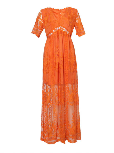 V-neck women's maxi dress offering a comfortable, flowy fit, perfect for elegant summer versatility.