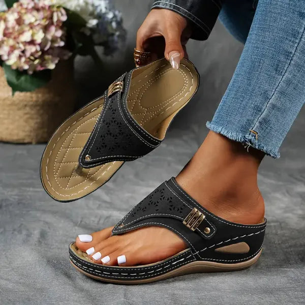 Women's comfort wedge sandals with orthopedic support, designed for walking & stylish summer footwear.