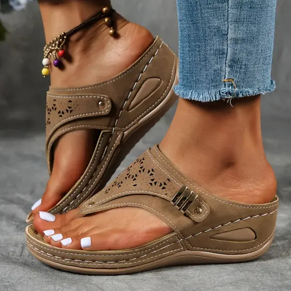Women's orthopedic wedge sandals, ergonomic design for foot support & enhanced comfort. Ideal summer footwear.