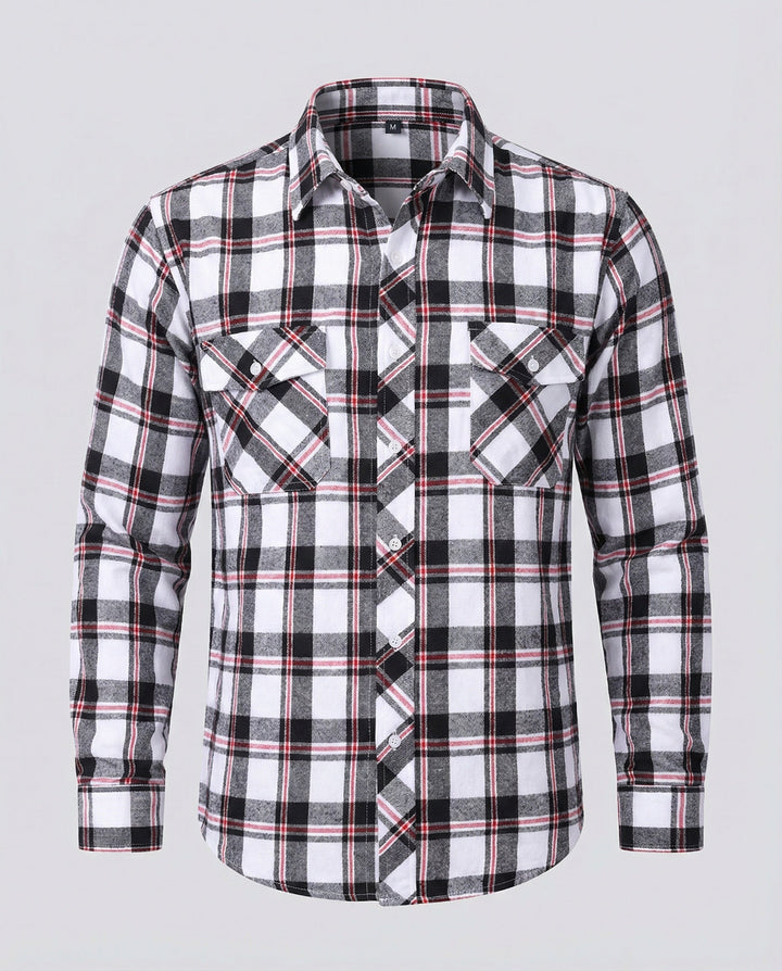 Classic men's checked long-sleeve shirt, button-up, versatile fashion staple for casual outfits.