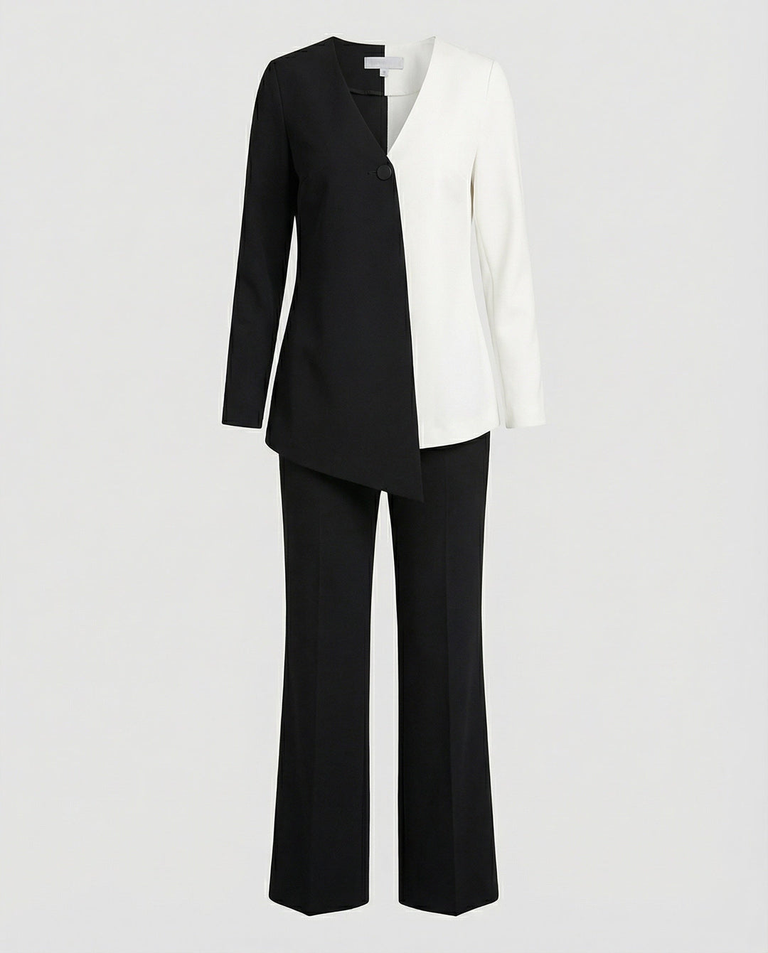 Fashionable women's two-piece set: chic asymmetrical top & comfortable wide-leg pants. Modern & elegant.