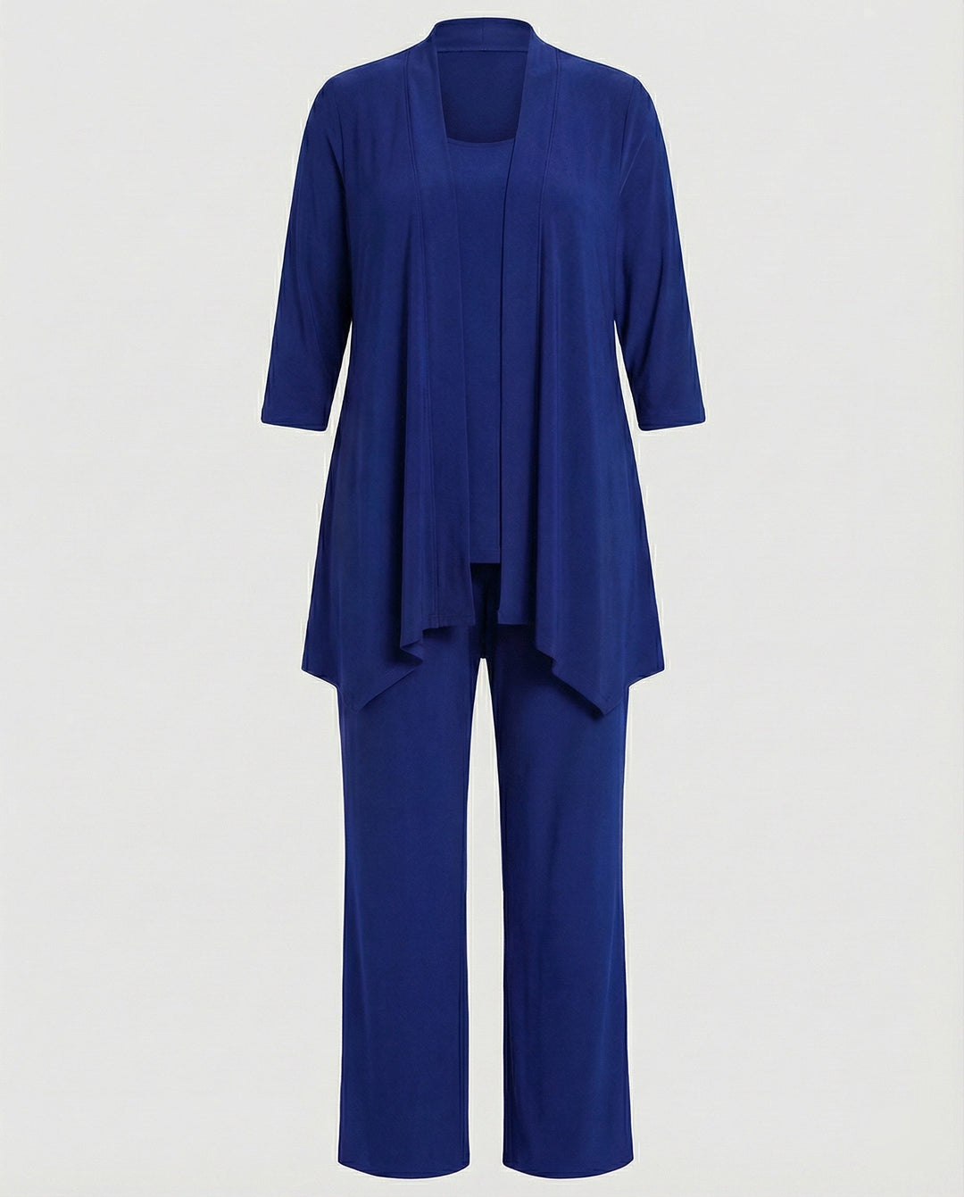 Formal women's pantsuit set: a modern elegant three-piece outfit including a blazer for versatile occasions.