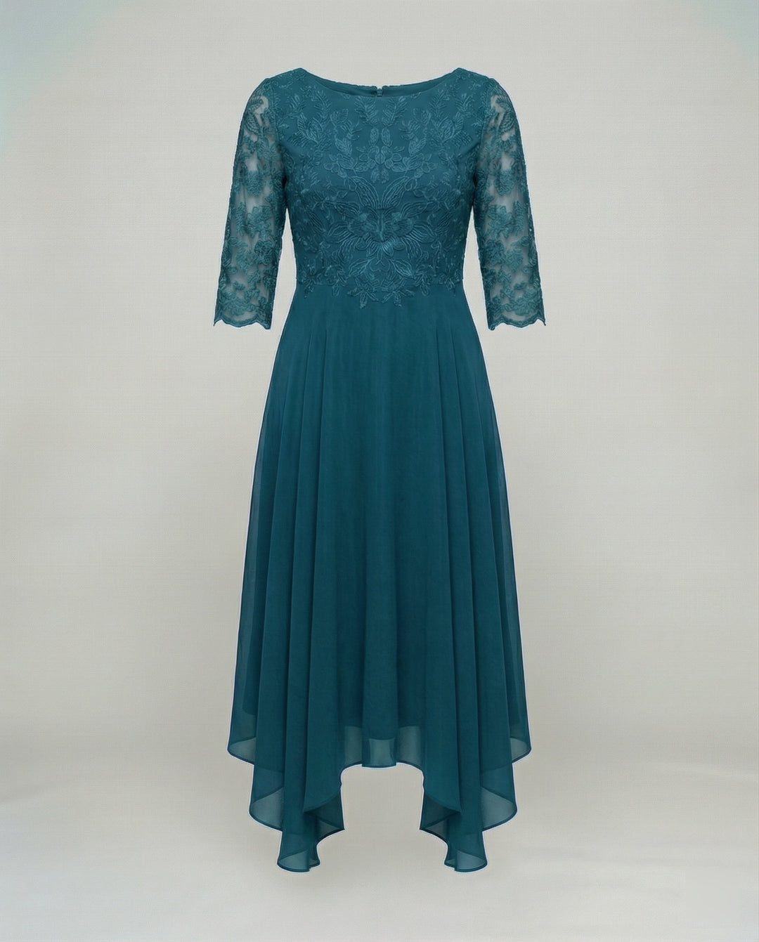 Chic women's formal midi dress. Elegant, flowy, and a perfect special occasion or wedding guest outfit.
