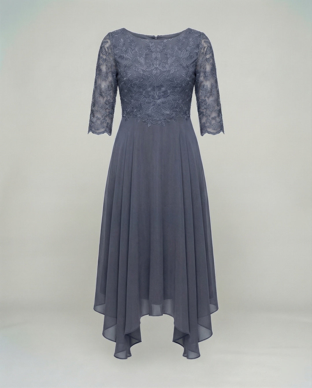 Graceful embroidered midi dress for women, perfect as elegant wedding guest or party attire.