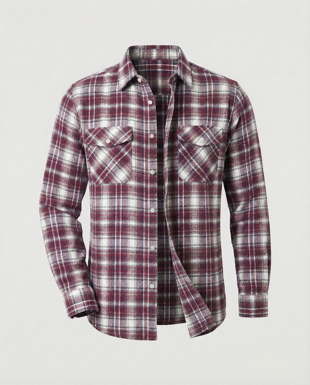 Men's stylish checked button-up shirt, long sleeve, paired with jeans for a complete casual outfit.