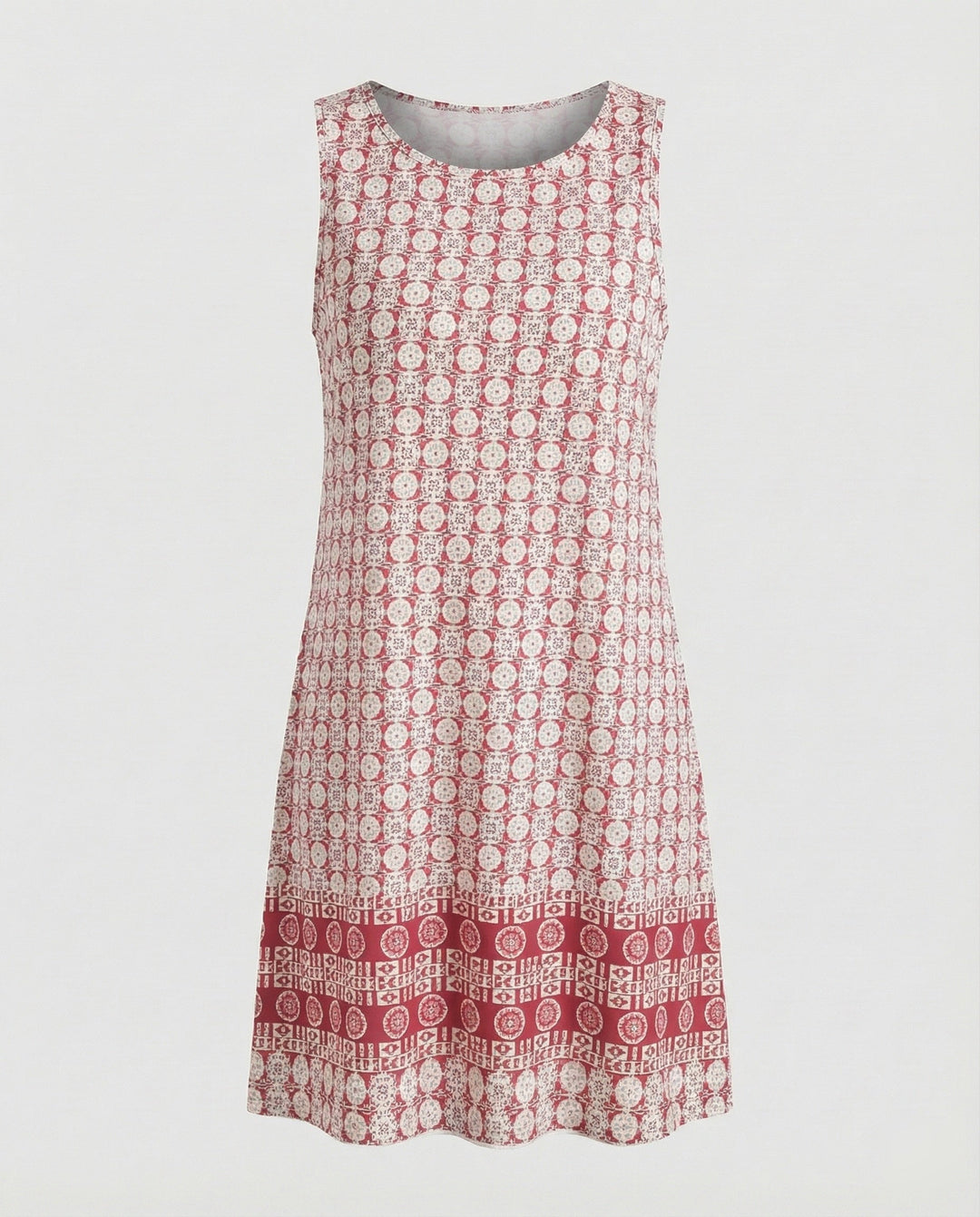 Comfortable women's everyday dress, sleeveless with a beautiful artistic print for summer chic.