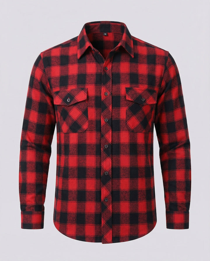 Collared men's checked casual shirt with front buttons, long sleeve, for a smart-casual look.