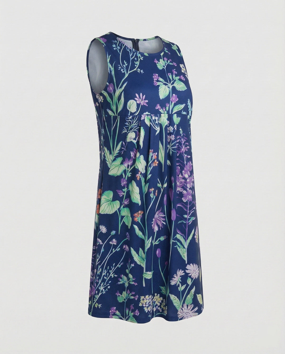 Sleeveless women's casual dress with a vibrant artistic design, great for relaxed summer outings.