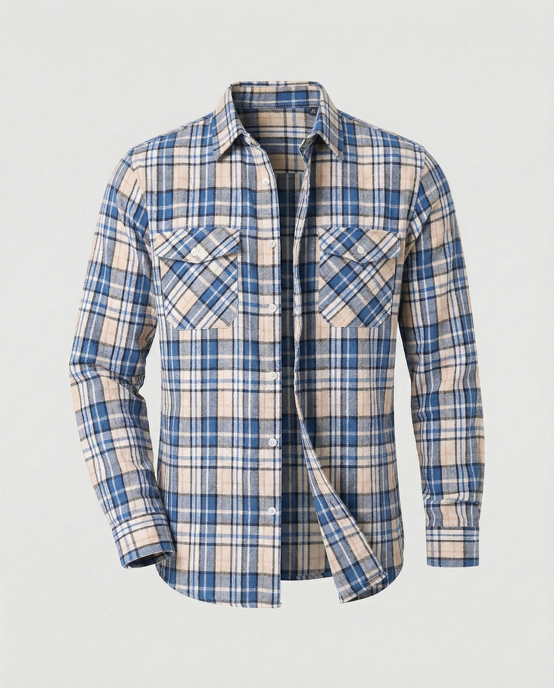 Ultra-comfortable men's long-sleeve checked shirt, perfect for all-day casual wear, button-up style.