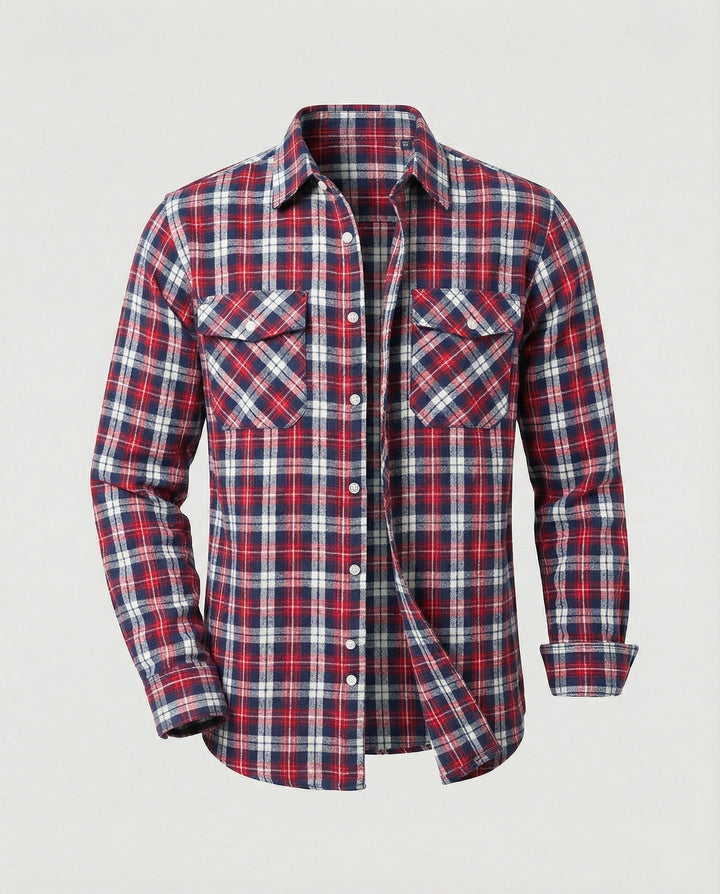Men's casual button-up plaid shirt, long sleeve, great for autumn layering and versatile everyday style.