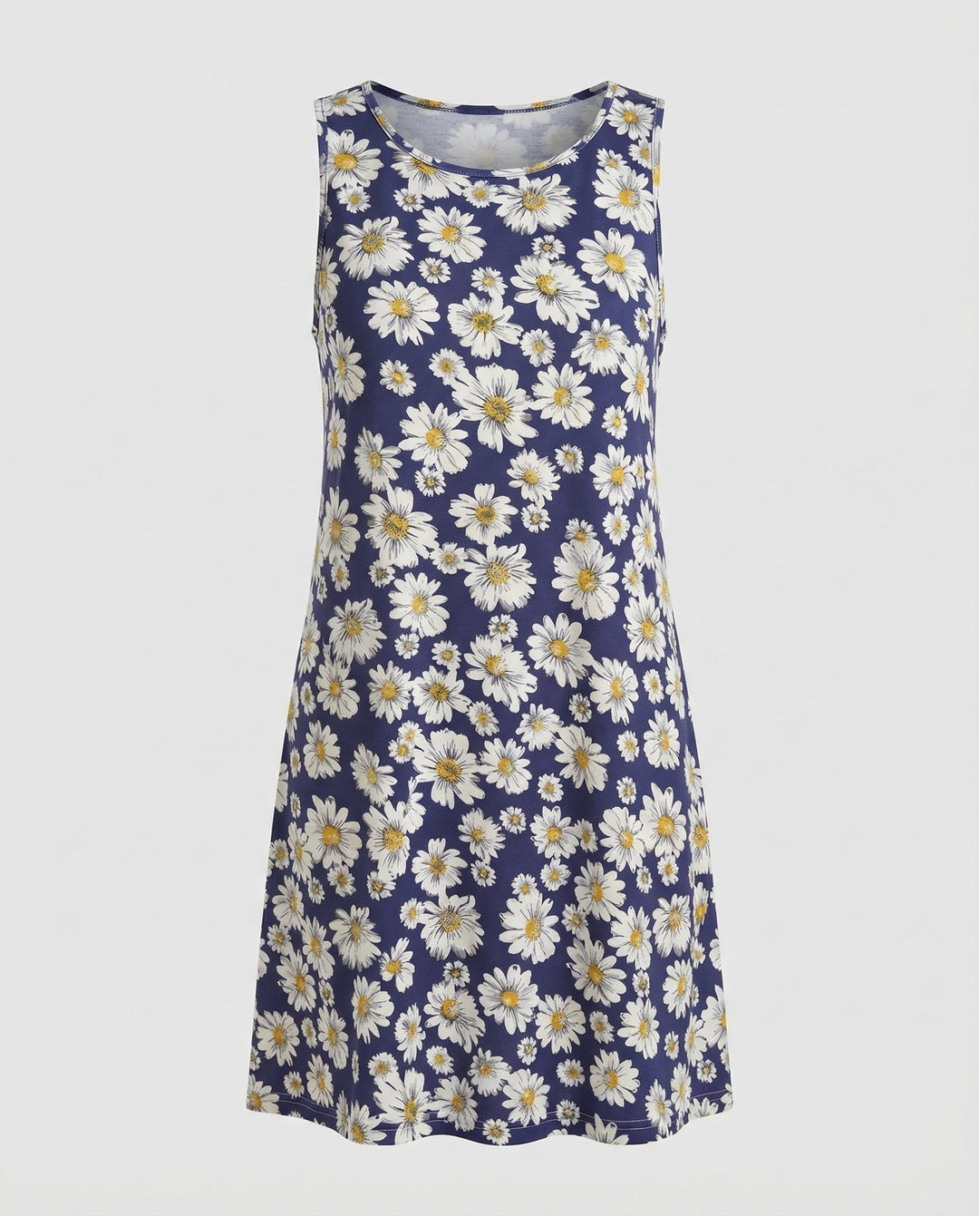 Artistic print women's sleeveless casual dress, vibrant colors, comfortable and versatile.
