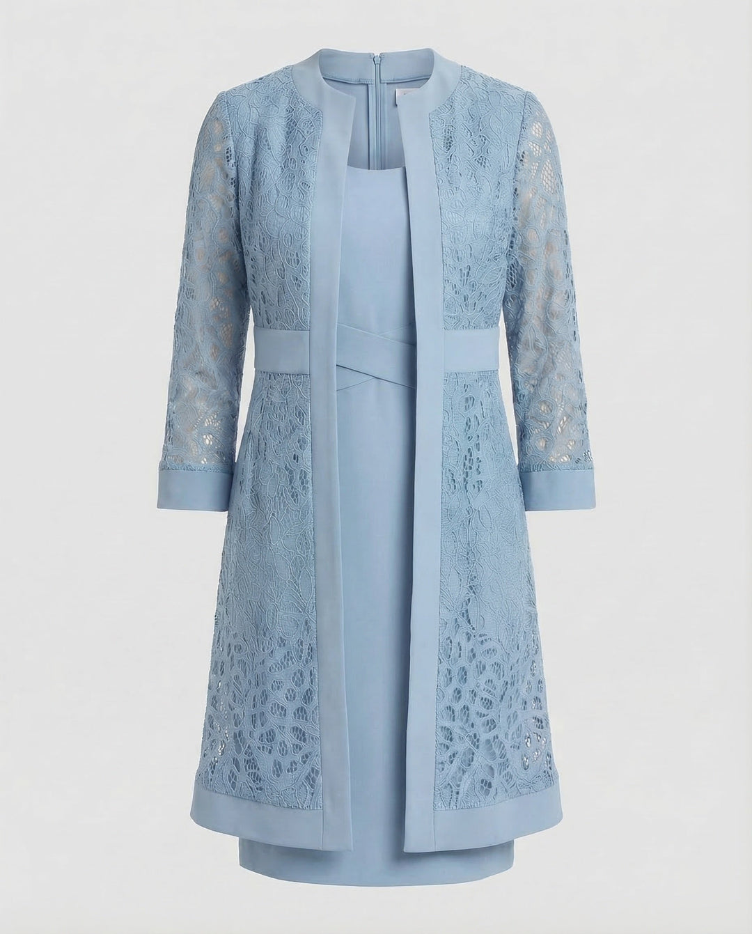 Sophisticated women's elegant lace two-piece dress. Versatile formal wear or party outfit.