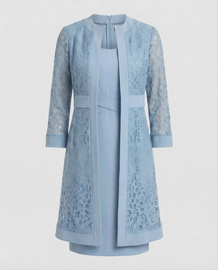 Sophisticated women's elegant lace two-piece dress. Versatile formal wear or party outfit.
