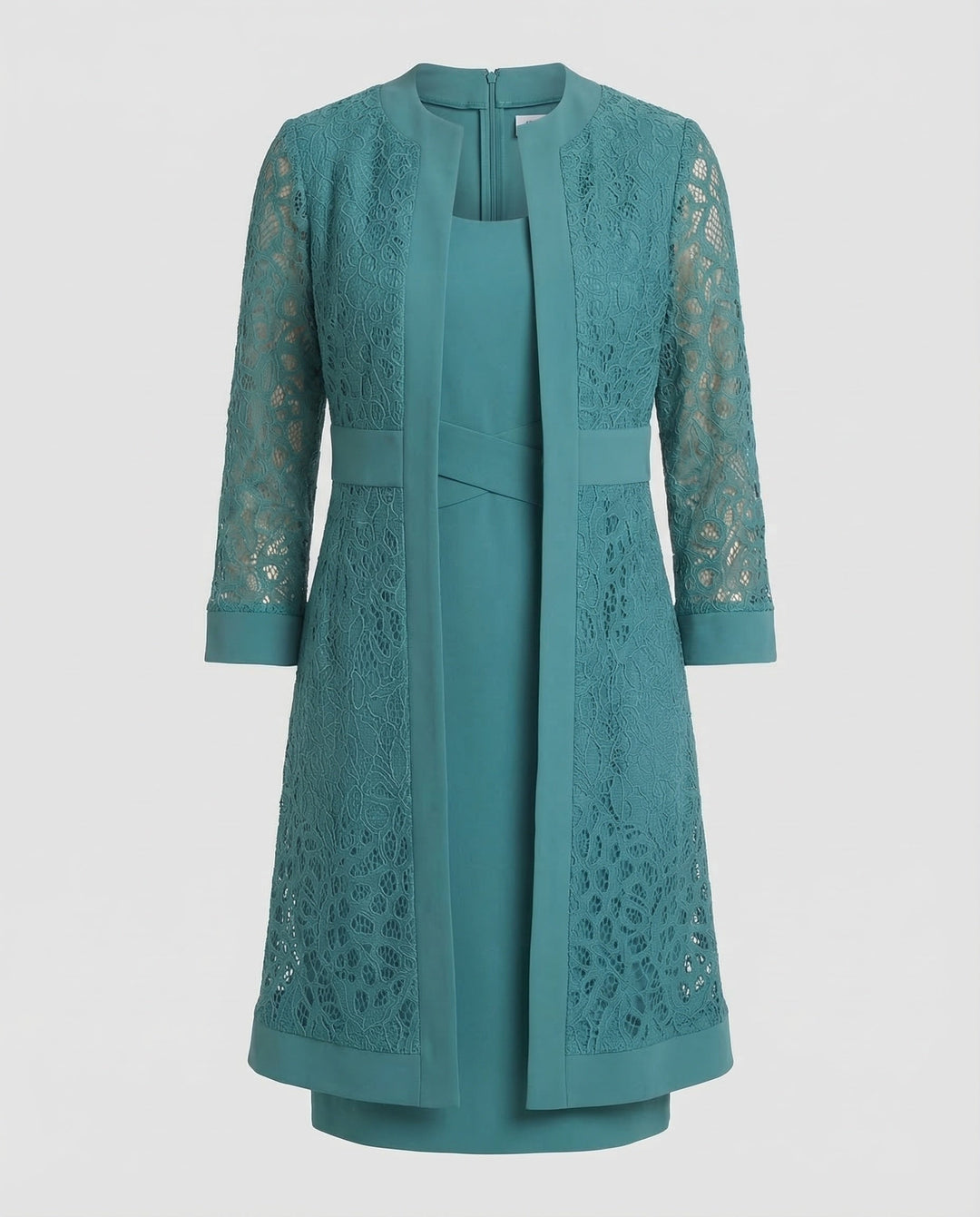 Womens fashion lace two-piece dress set. Elegant knee-length style for special occasion formal wear.