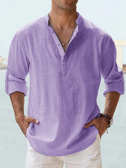Men's long sleeve button-up shirt, breathable fabric. Great for casual, formal, office, and versatile fashion.
