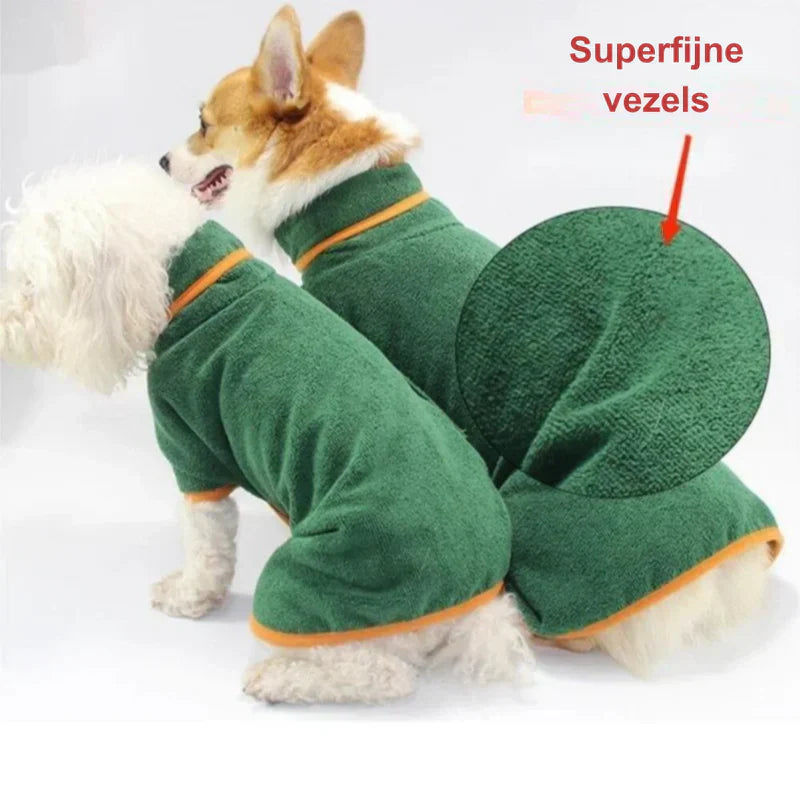 A variety of quick-drying dog bathrobes in different colors and sizes.