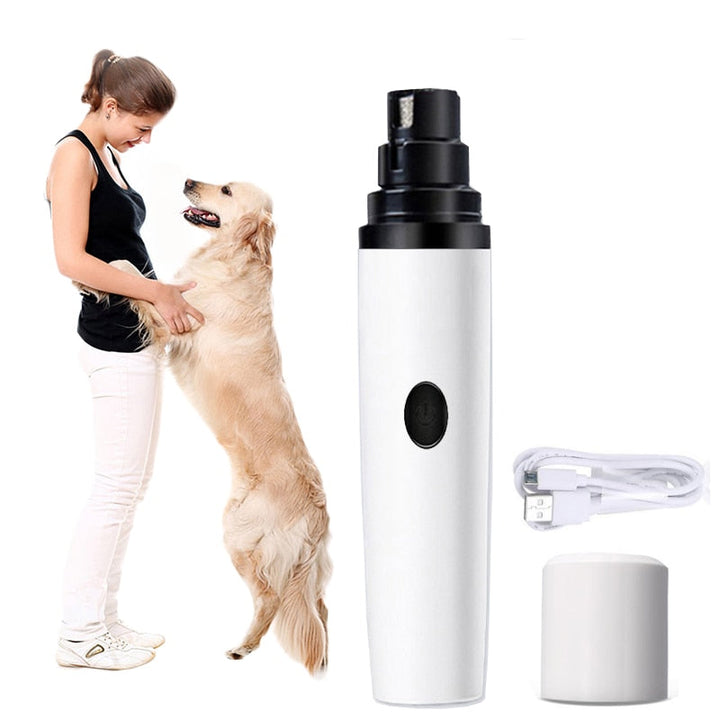 Quiet electric pet nail grinder for dogs & cats, ensuring painless & safe paw grooming. Essential pet care tool.