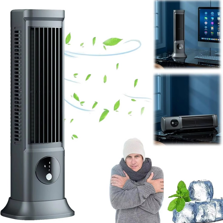 Quiet portable air conditioner fan, compact design for personal cooling at home or office.