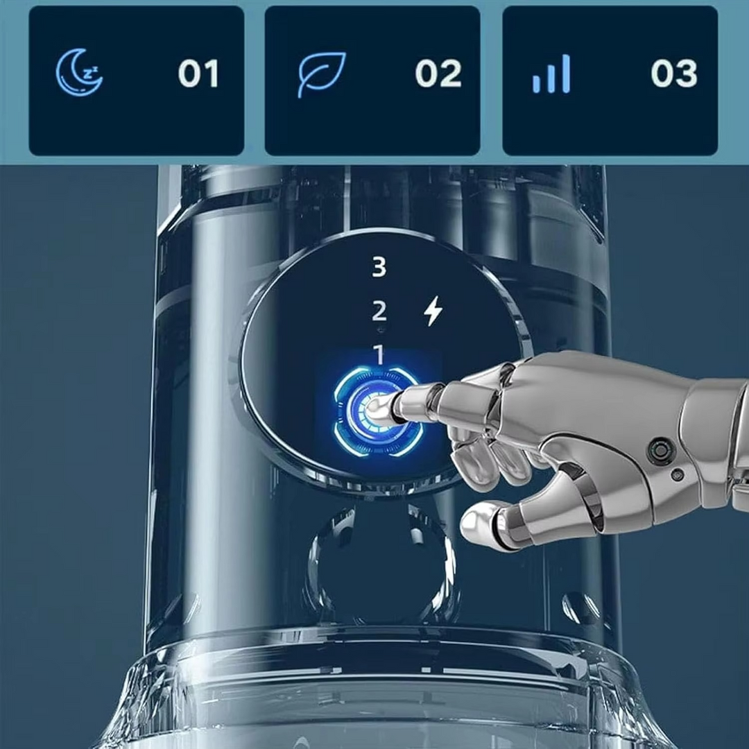 Compact personal portable air conditioner with cooling fan for desk, office, bedroom, or home use.