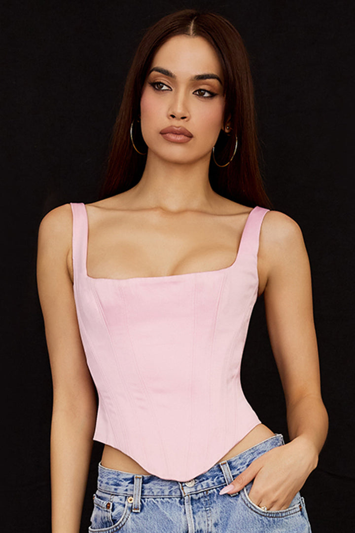 White longline corset top for women, elegant shaping bustier, perfect for versatile fashion.