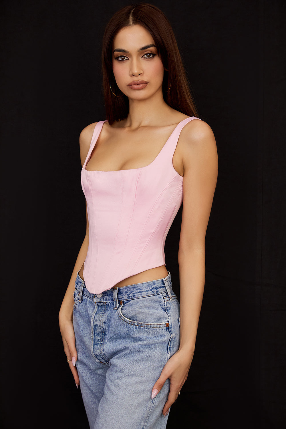 Versatile elegant longline corset top, a shaping women's formal and clubwear apparel.