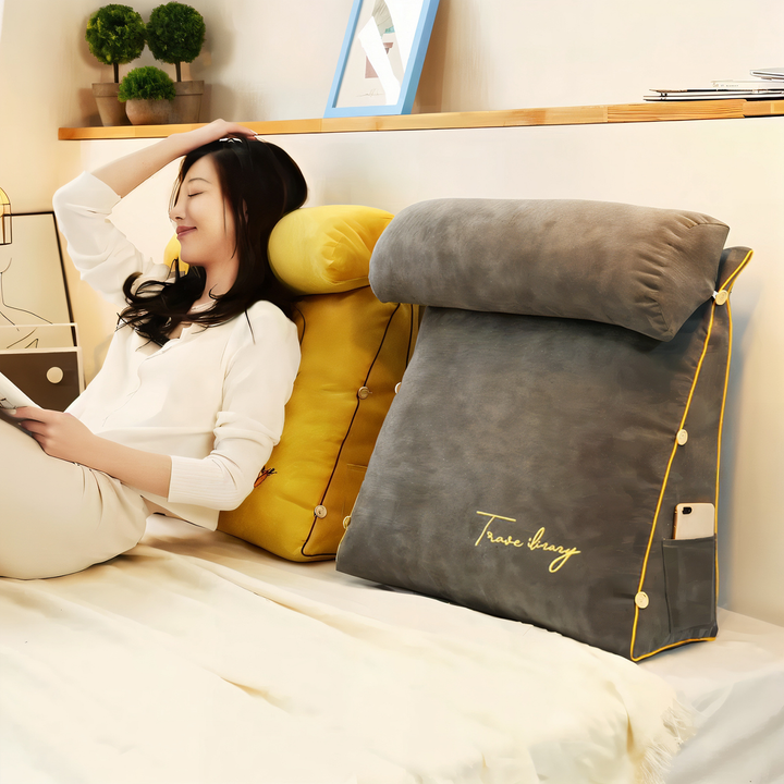 Luxury reading cushion, ideal for relaxation and robust back support on any bed or sofa.