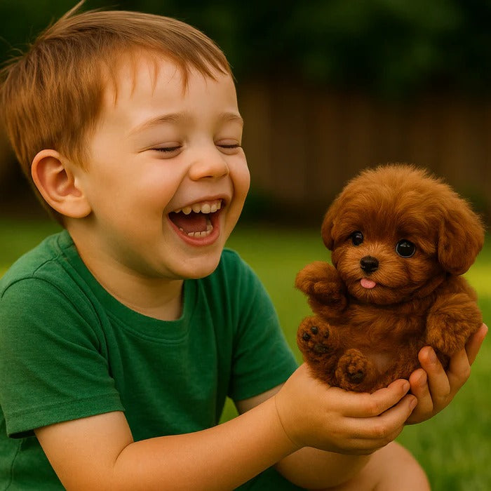 Durable electronic robot puppy companion toy, realistic & interactive for children's play.