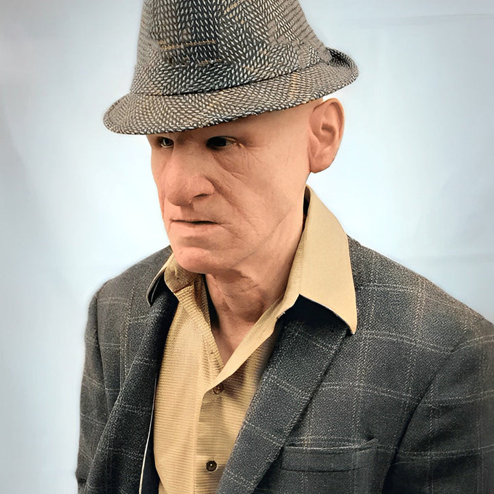 Expressive old man latex mask, perfect for a spooky or funny Halloween look.