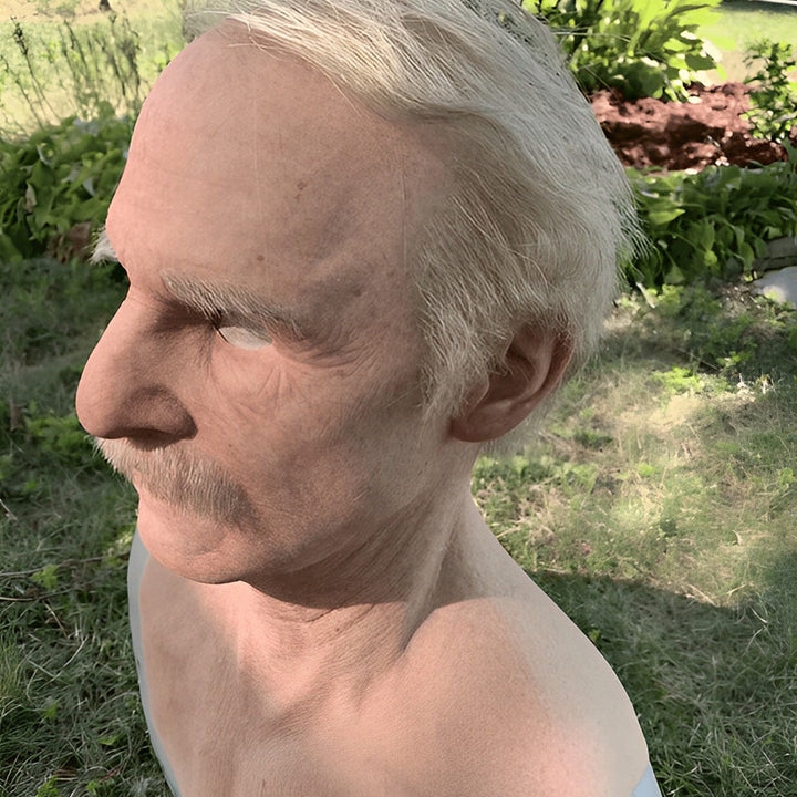 High-detail old man latex mask, enhancing your Halloween or party costume.
