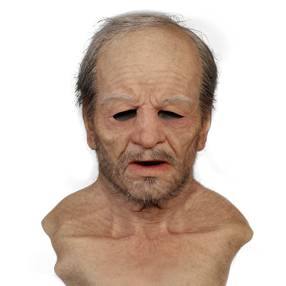 Full-head realistic old man mask, great for character impersonations.