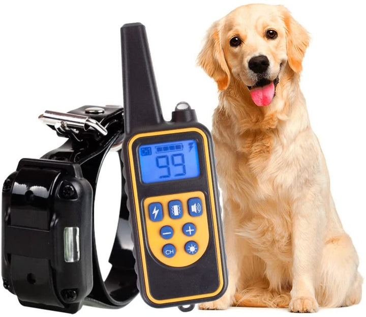 Rechargeable electric dog training collar with 800M range, waterproof, adjustable, and includes a user-friendly remote contro