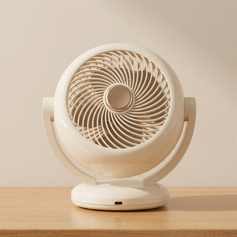 Rechargeable portable mini fan with adjustable speed, perfect for personal cooling on the go.